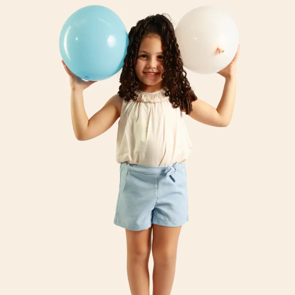 شورت لولي بعقدة فراشة - أزرق فاتح