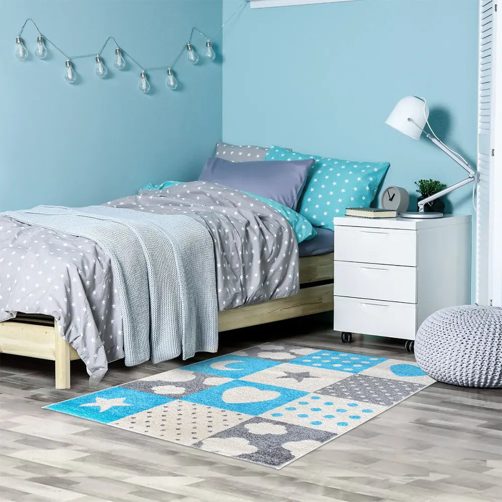 Tapis Starlove Turquoise Gris Crème