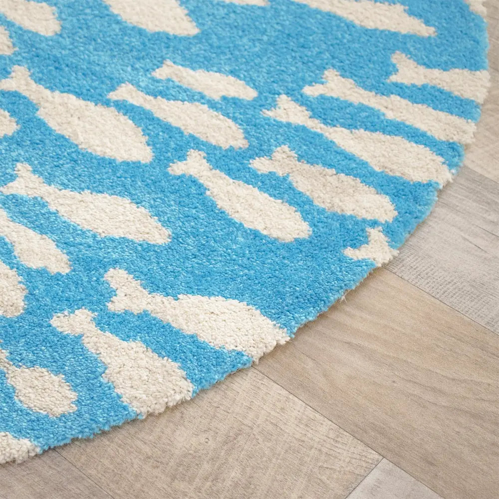 Tapis Poissina Turquoise Crème