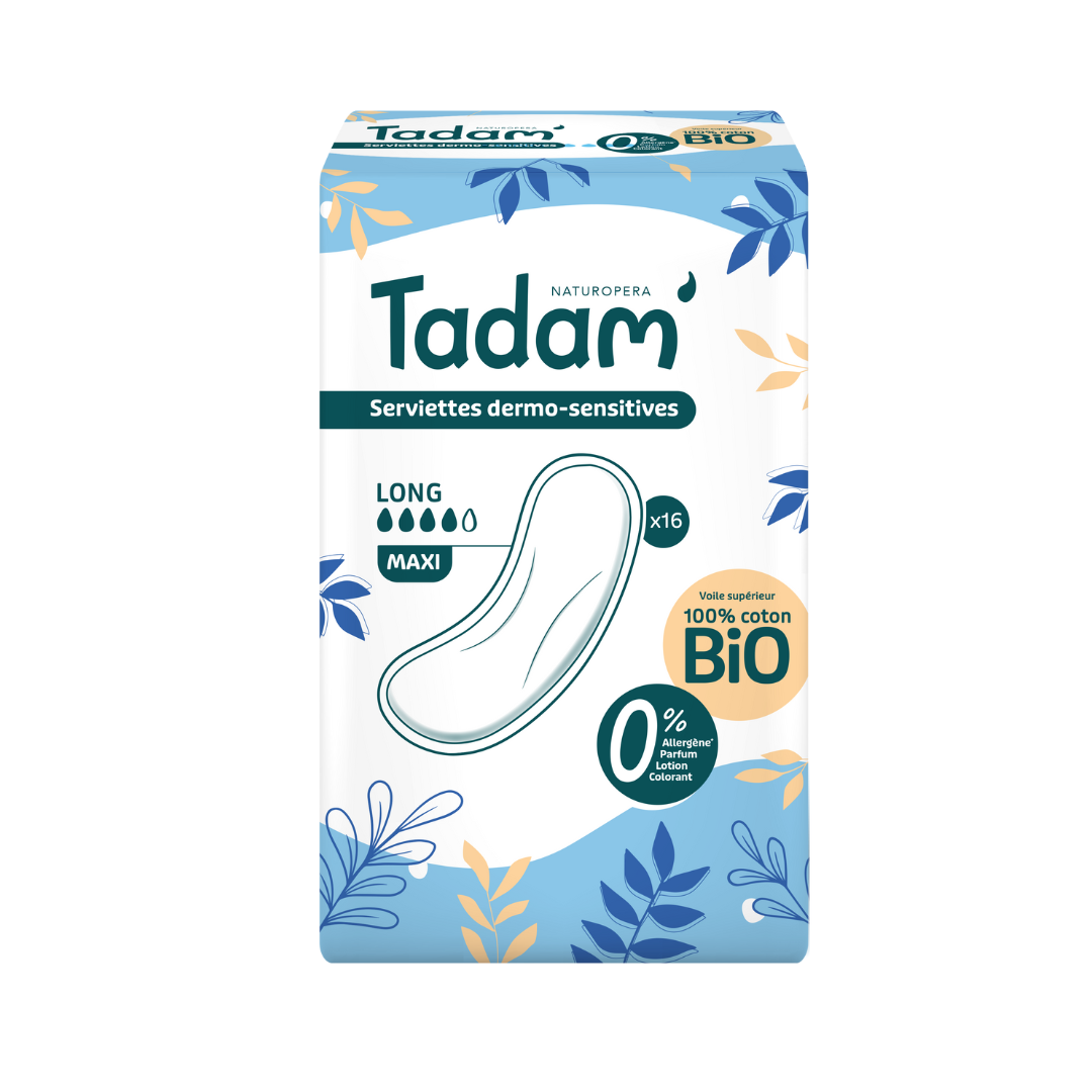 Paquet de 16 serviettes Tadam' Ultra coton bio Long Maxi