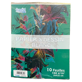 Essentiel Pochette 10 Feuilles Papier à Dessin 160g – Blanc
