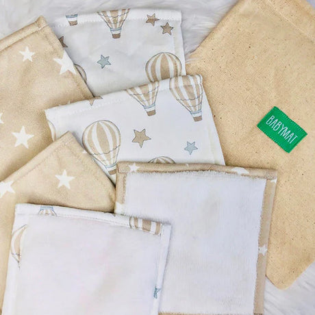 Babymat Lot de 6 Lingettes en Tissu - Montgolfière Beige