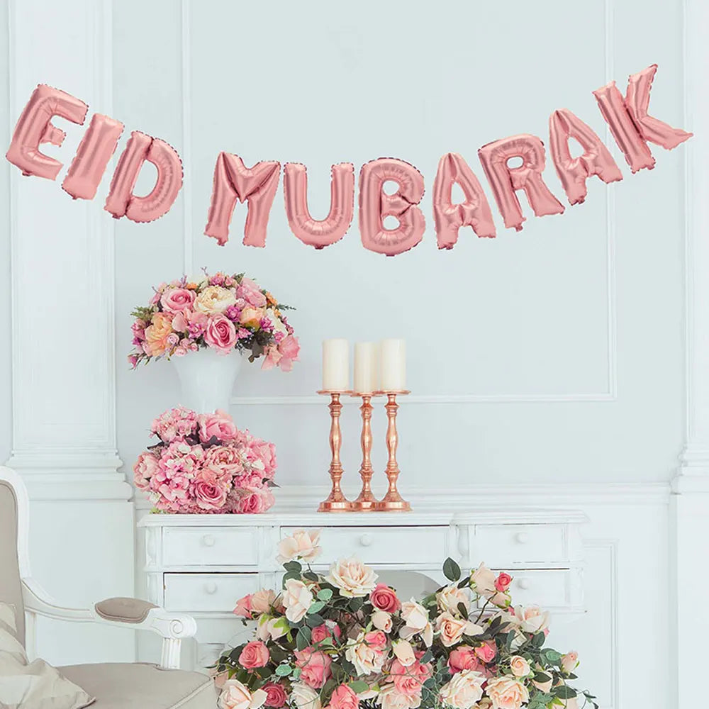 Eid Mubarak Aluminum Banner, 10 Pieces – Rose Gold