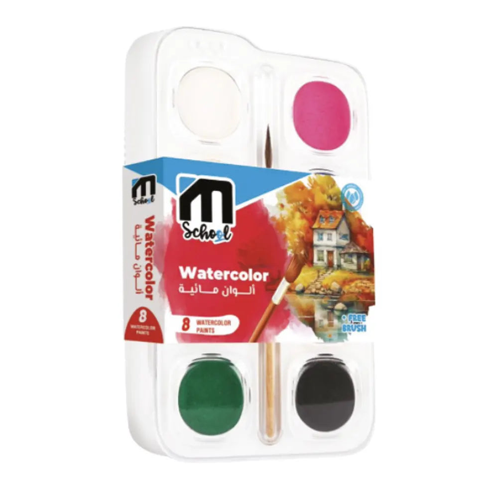 M.School Boîte de Peinture Aquarelle – 8 Couleurs