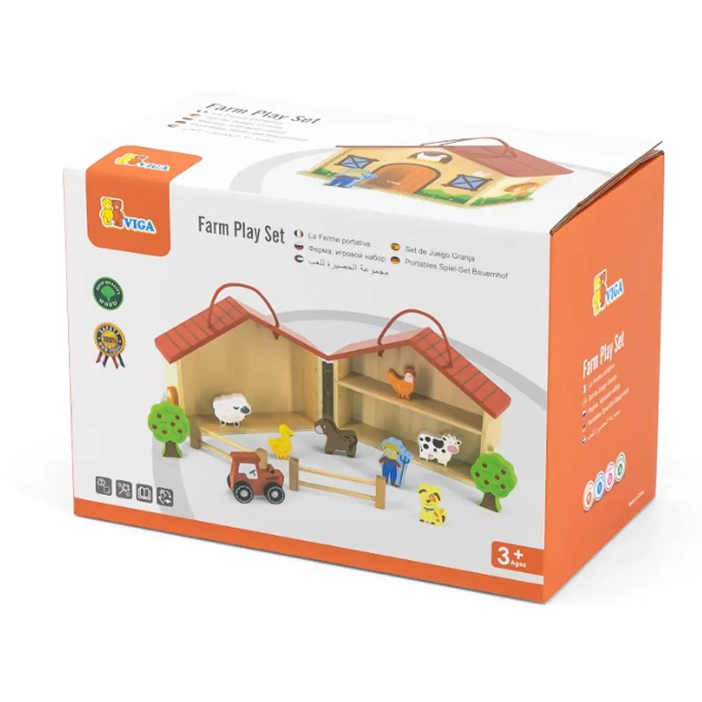 Viga Toys Ferme en Bois avec Animaux et Accessoires – 2A+