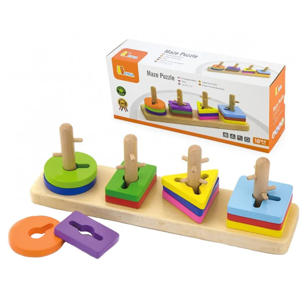 Viga Toys Rompecabezas de Laberinto de Madera Formas Geométricas – 18M+