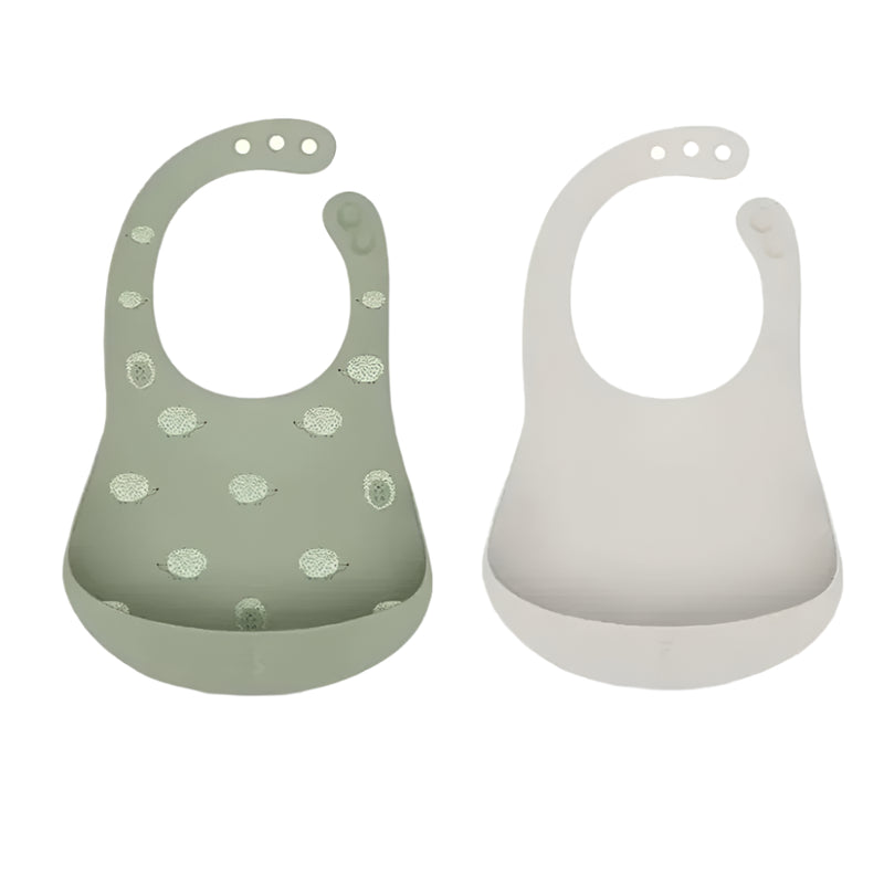 Suavinex Set of 2 Silicone Bibs 4m+ - Green & Gray