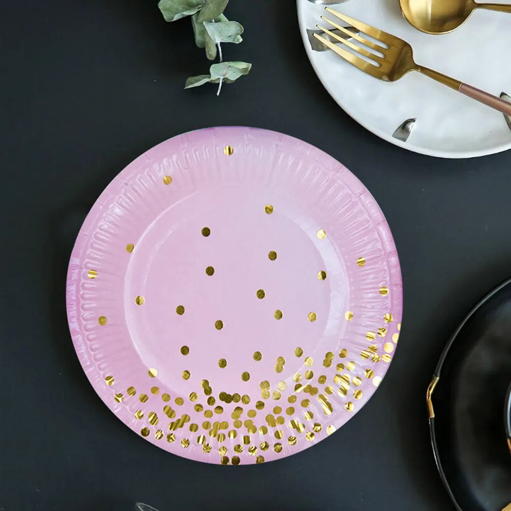 Pink Polka Dot Paper Plates 18 cm – 8 Pieces
