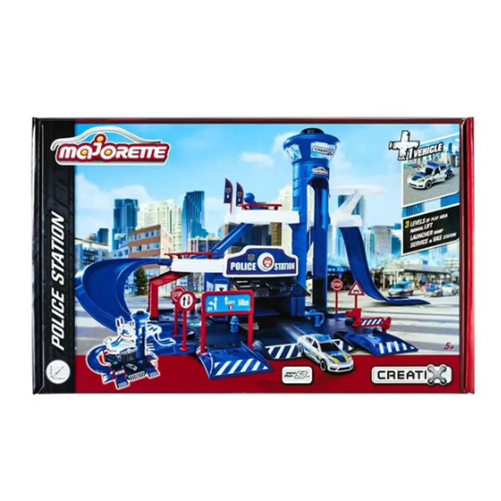3-Story Police Station Garage with Car and Accessories – 5Y+