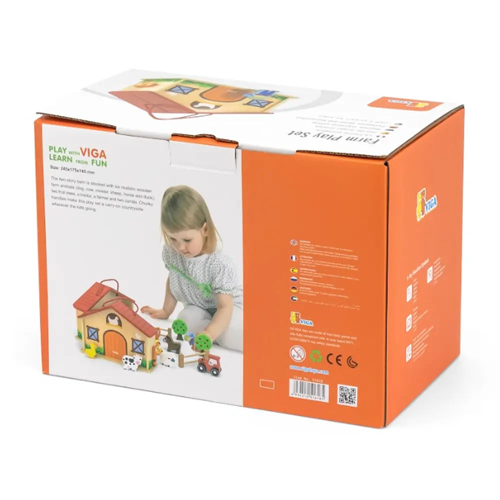 Viga Toys Ferme en Bois avec Animaux et Accessoires – 2A+