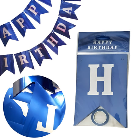 Bannière Happy Birthday - Bleu & Argenté
