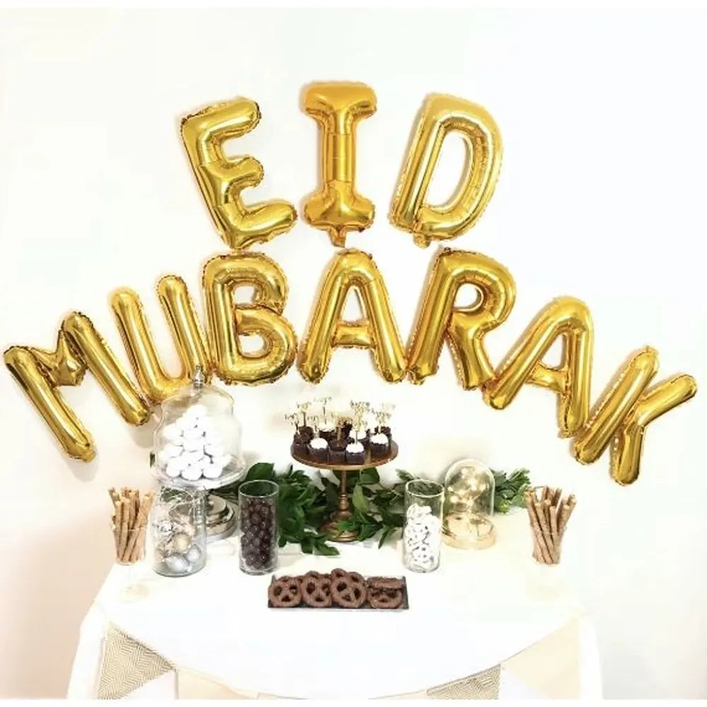 لافتة عيد مبارك من الألومنيوم 10 قطع – ذهبي