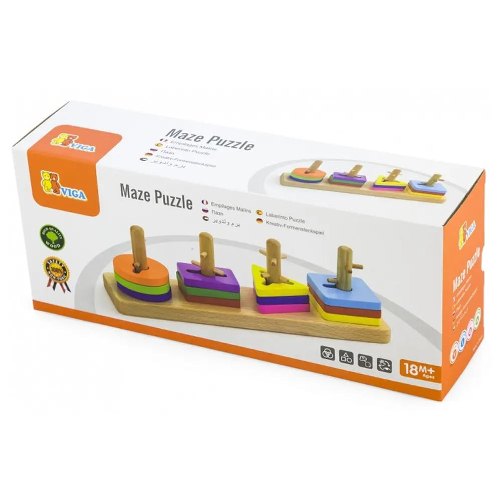 Viga Toys Rompecabezas de Laberinto de Madera Formas Geométricas – 18M+