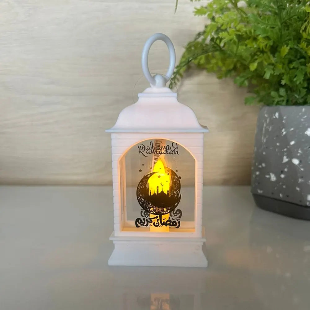 Lantern with Artificial Ramadan Candle - White