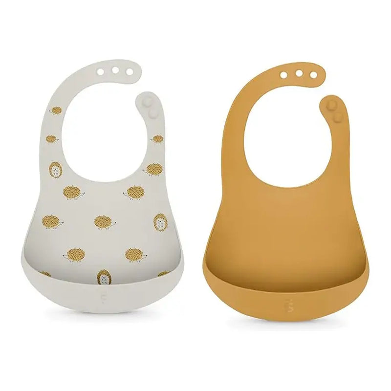 Suavinex Set of 2 Silicone Bibs 4m+ - Yellow & Gray