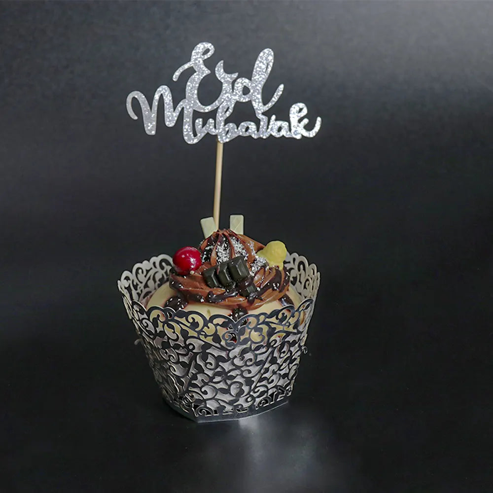Lote de 8 Toppers y Cápsulas Artísticas para Cupcakes – Eid Mubarak