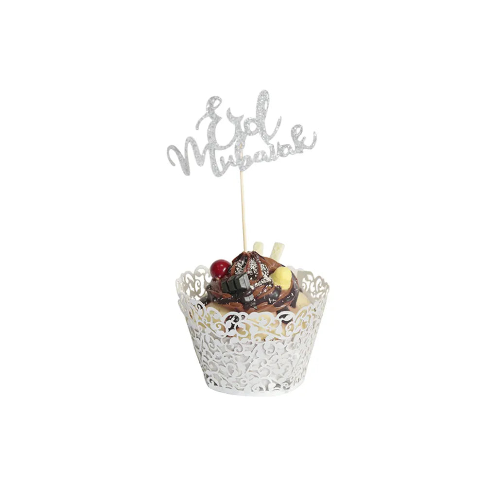 Lote de 8 Toppers y Cápsulas Artísticas para Cupcakes – Eid Mubarak