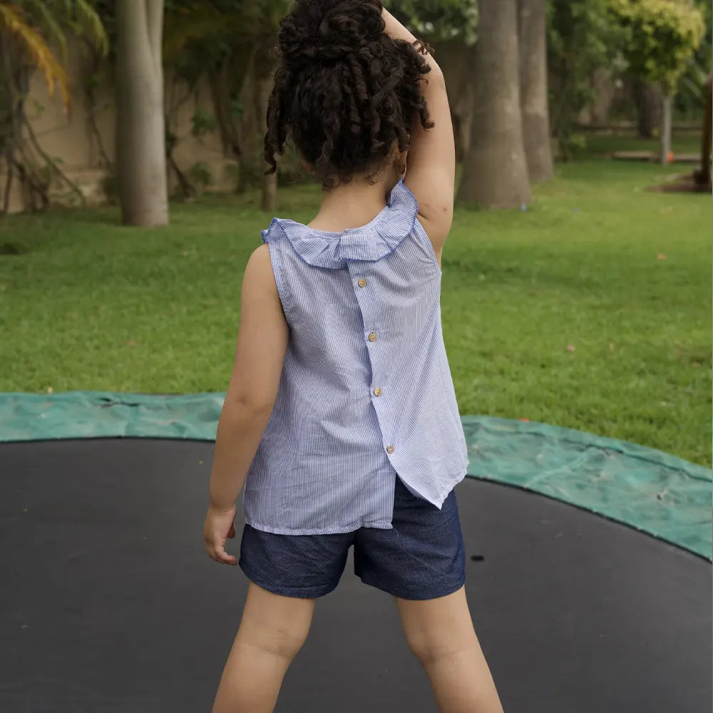 تونيك آمبر بدون أكمام مخطط – أزرق وأبيض