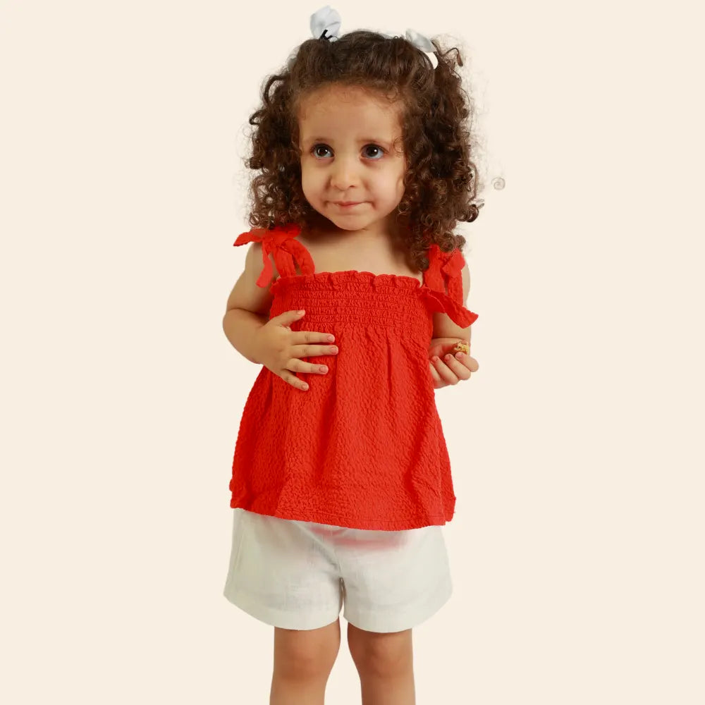 Tunique Lyn à Bretelles Nouées à Effet Froissé – Rouge