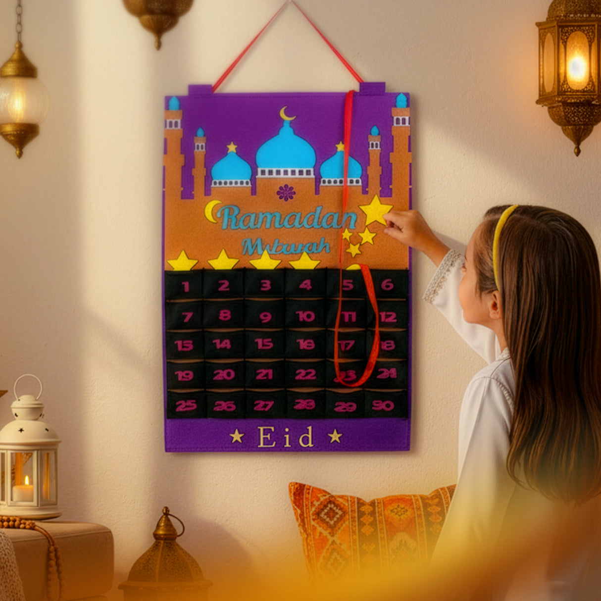 Calendrier de Ramadan en Feutrine avec Marqueur Étoile - Temple Mauve