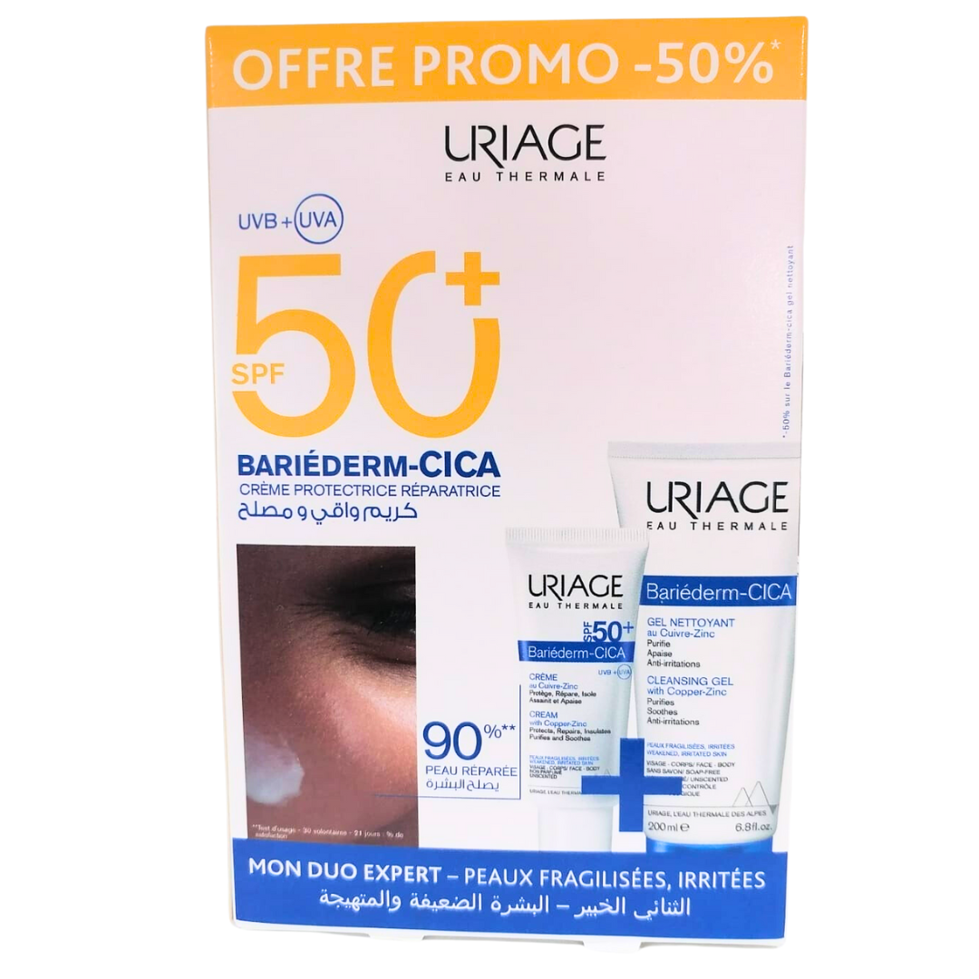 Pack Uriage Bariéderm-Cica crème SPF50+ 40 ml et gel nettoyant 200 ml