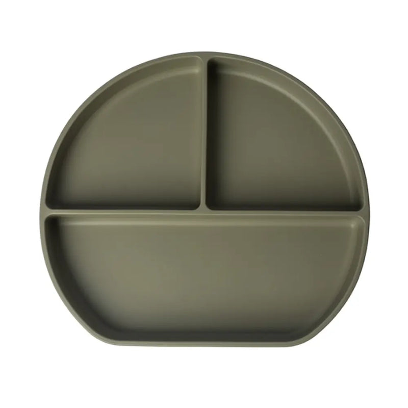 YUMMY Assiette en Silicone Multi-Compartiments avec Ventouse 4M+ - Vert Olive