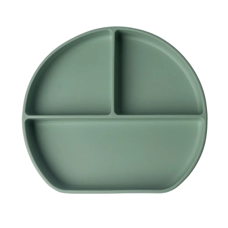 YUMMY Assiette en Silicone Multi-Compartiments avec Ventouse 4M+ - Vert Pastel