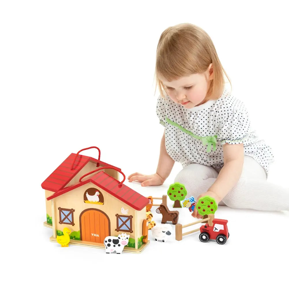 Viga Toys Ferme en Bois avec Animaux et Accessoires – 2A+