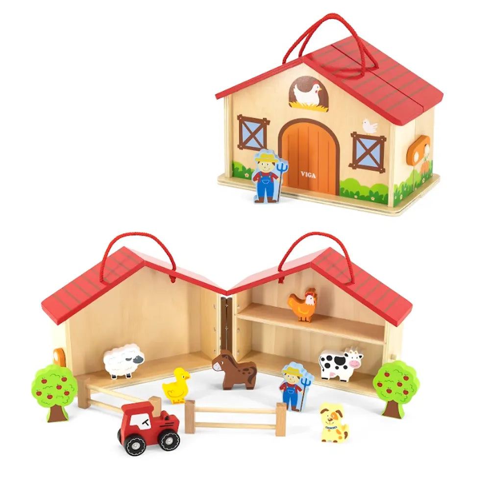 Viga Toys Ferme en Bois avec Animaux et Accessoires – 2A+
