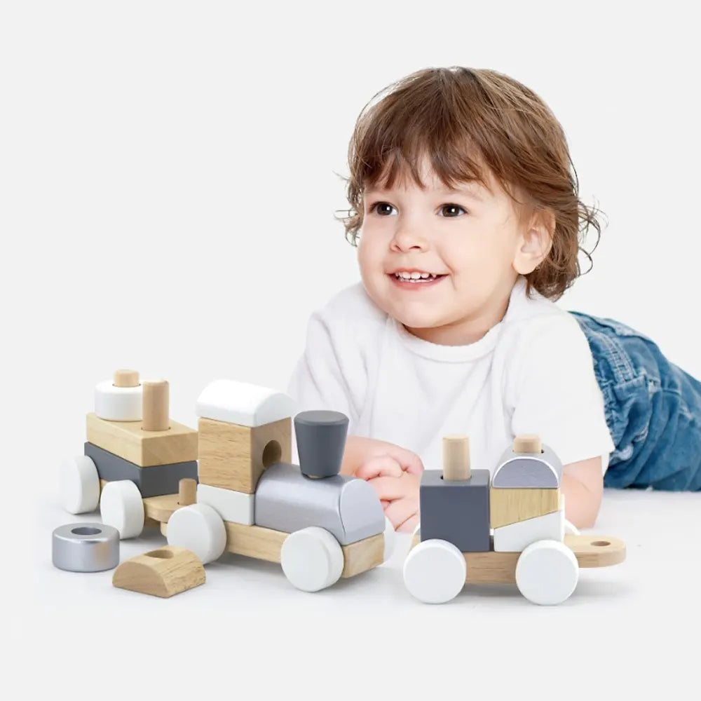 Viga Toys Tren de Arrastre y Apilable de Madera – 18 meses+
