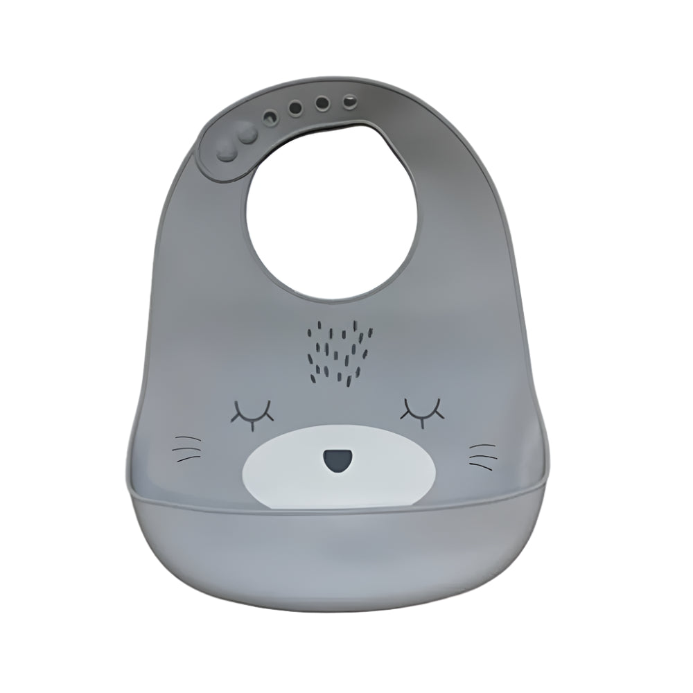 YUMMY Babero Gato de Silicona con Bolsillo 9M+ - Gris