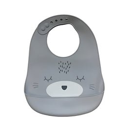 YUMMY Bavoir Chat en Silicone avec Poche Gris - 9M+