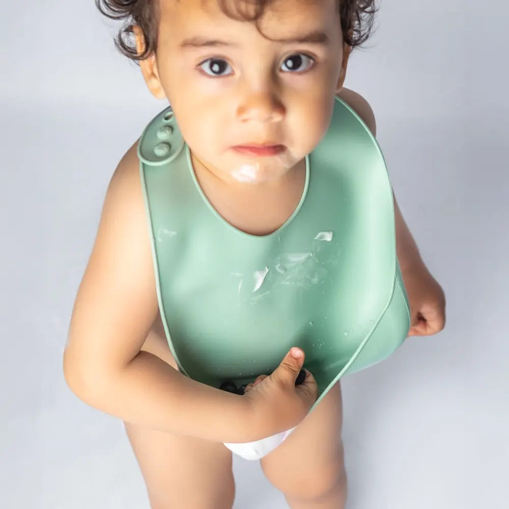 YUMMY Bavoir en Silicone avec Poche 9M+ - Vert Pastel
