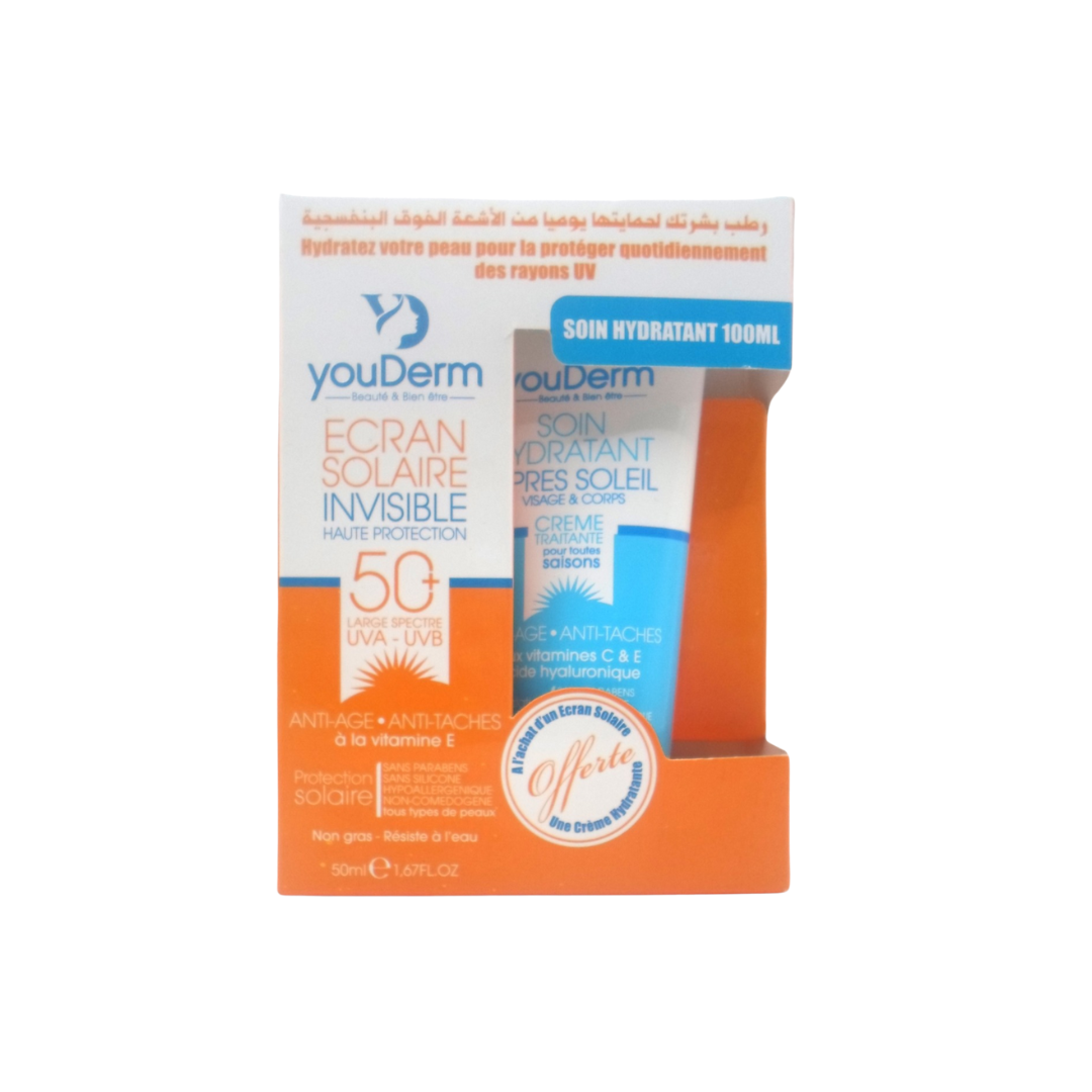 Youderm Invisible Sunscreen SPF50+ 50ml + Moisturizing After-Sun 100ml Pack