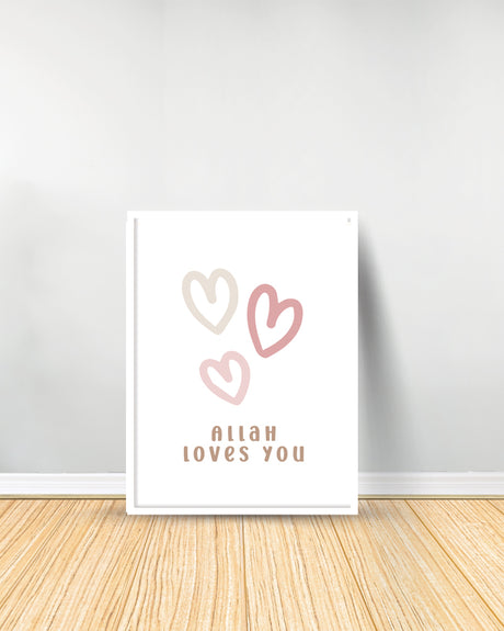 Set of 2 Pink decorative paintings- Bismillah | Allah Loves you - White