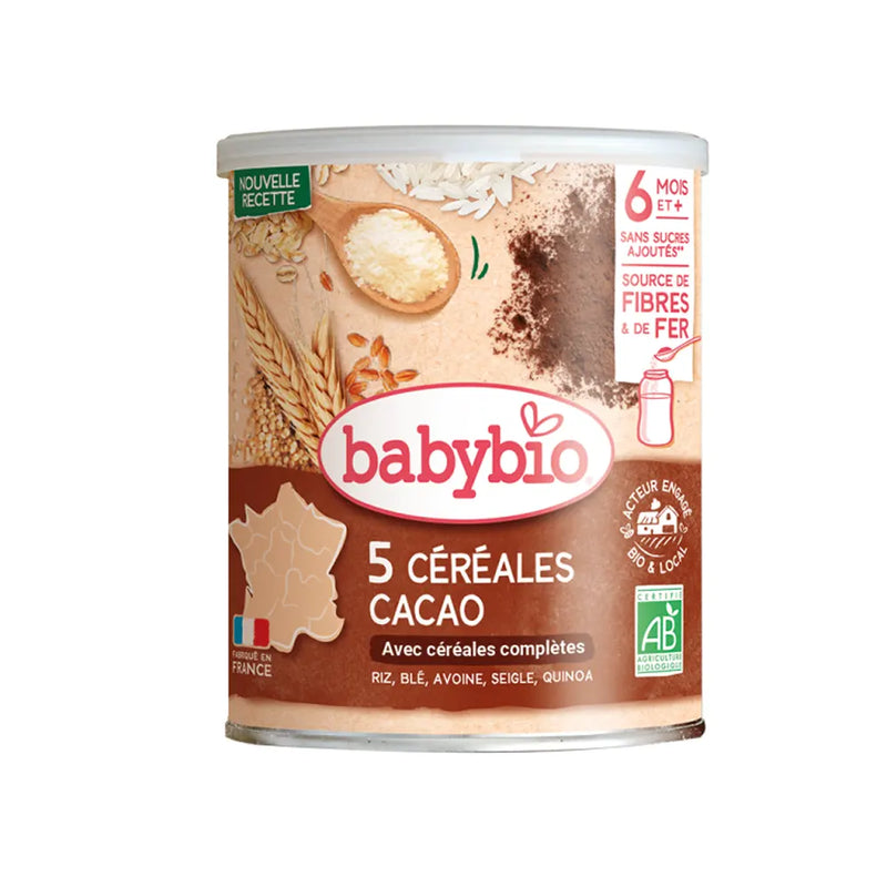 Babybio 5 Cereals Cocoa 220g - 6M