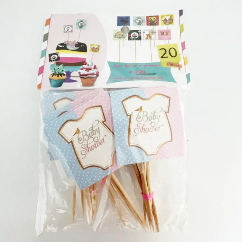 Paquete de 20 mini brochetas para fiesta de baby shower - rosa y azul