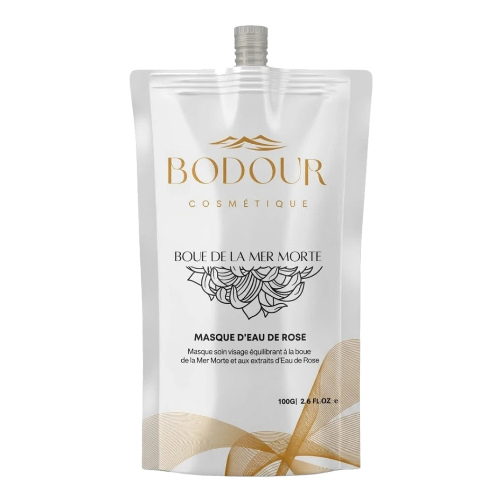 Bodour Masque à l'eau de rose et boue de la mer Morte 100 g – sachet gourde