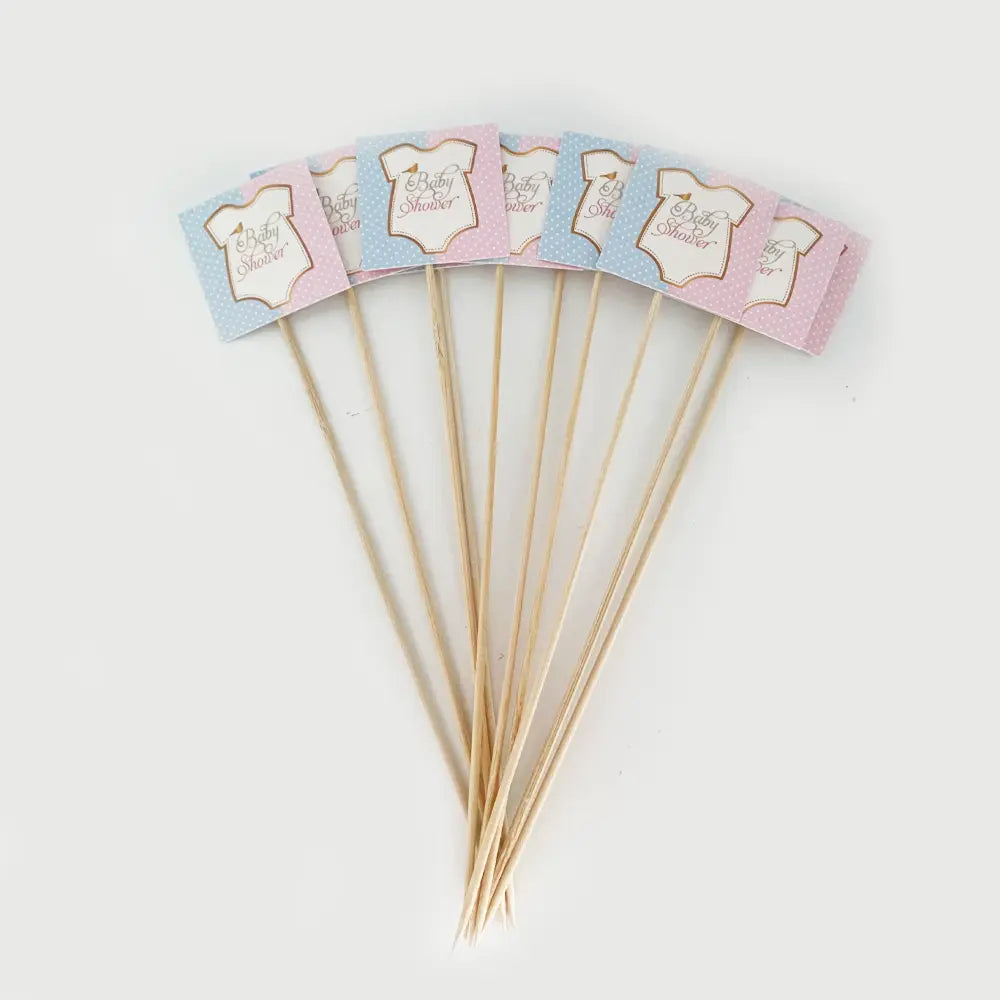 Pack de 10 Brochettes de Fête - Thème Baby Showers Rose et Bleu