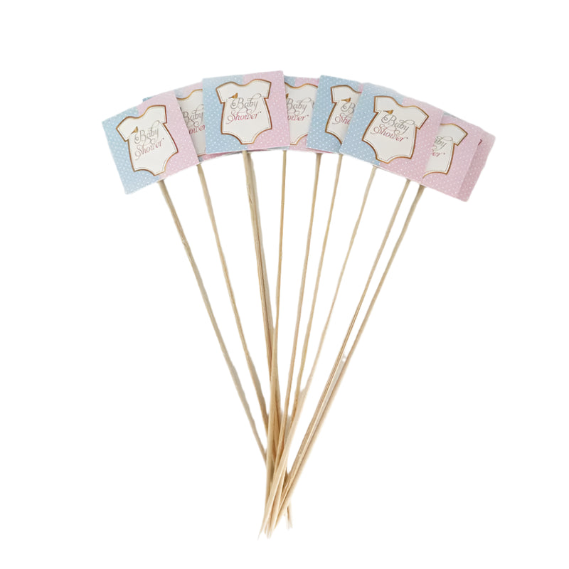 Paquete de 10 brochetas de fiesta - Tema Baby Showers rosa y azul