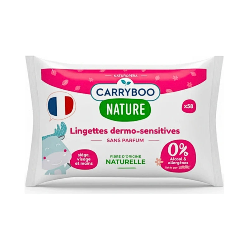 Carryboo Lingettes Dermo-Sensitives Sans Parfums 58 Pieces