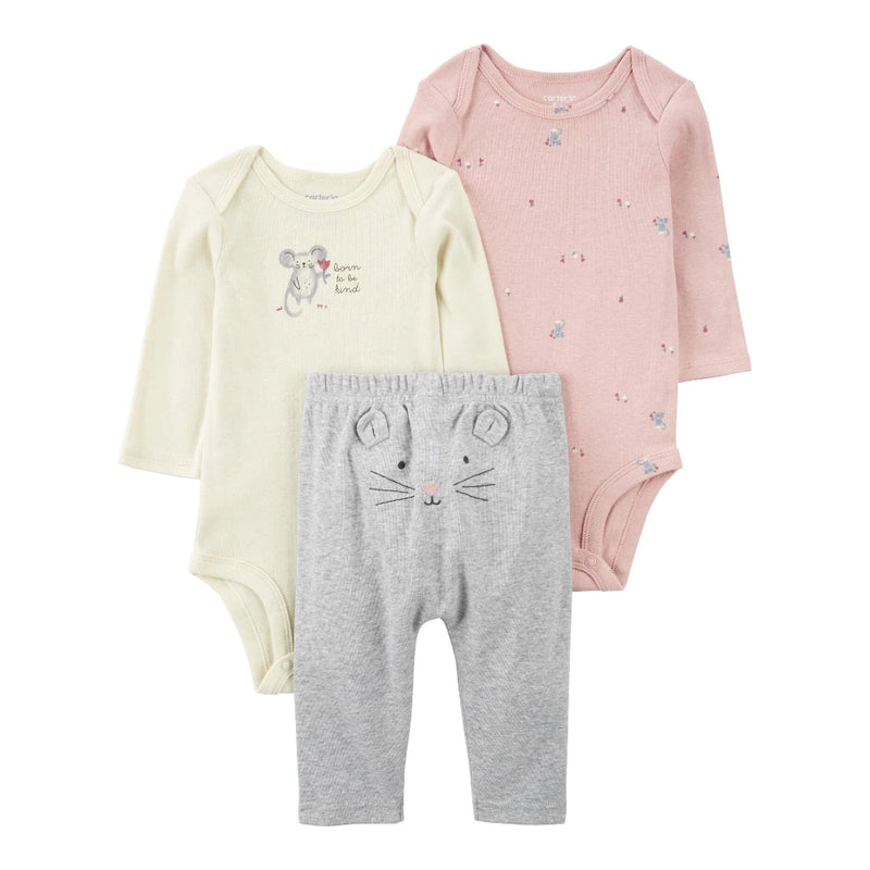 Juego de 3 piezas Carter's: rosa, gris y amarillo