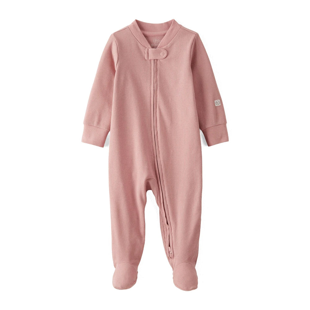 Grenouillère Côtelée en Coton Bio Bébé Fille Little Planet - Rose