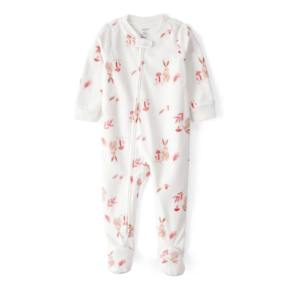 Grenouillère en Polaire Lapins & Fleurs Bébé Fille Carter's - Ivoire