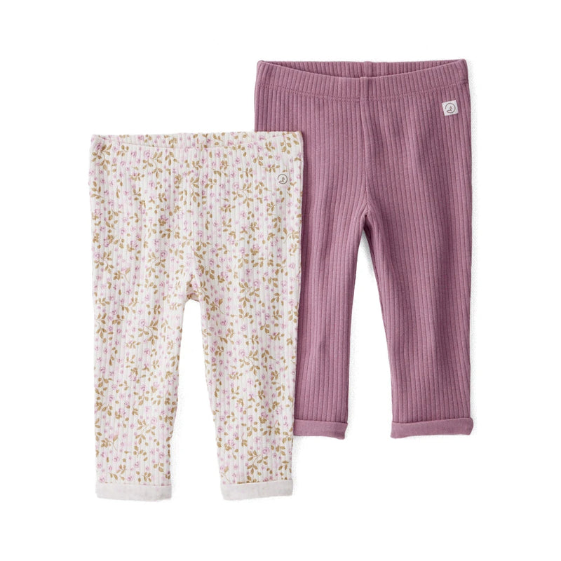 Lot de 2 Leggings Côtelés en Coton Bio Bébé Fille Little Planet - Fleurs Lilas