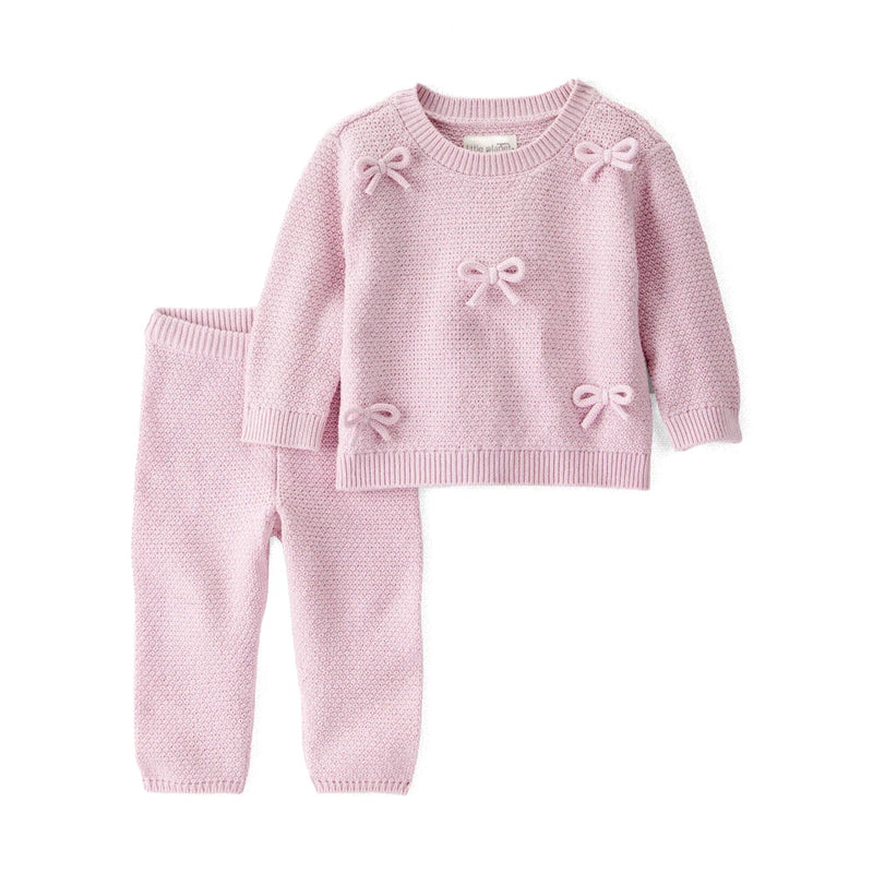 Baby Girl Little Planet 2-Piece Organic Cotton Knit Bow Sweater Set - Pink