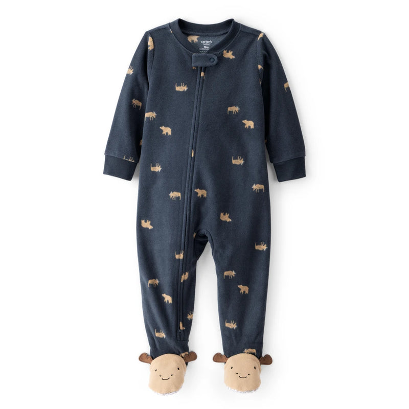 Baby Boy Carter's Fleece Moose Sleep & Play - Navy