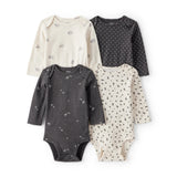 Lot de 4 Bodies à Manches Longues Moutons & Nœuds Bébé Fille Carter's - Noir & Blanc