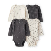 Lot de 4 Bodies à Manches Longues Moutons & Nœuds Bébé Fille Carter's - Noir & Blanc