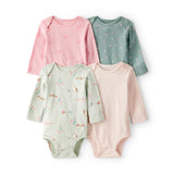 Lot de 4 Bodies à Manches Longues Hiboux & Fleurs Bébé Fille Carter's - Vert Rose & Blanc